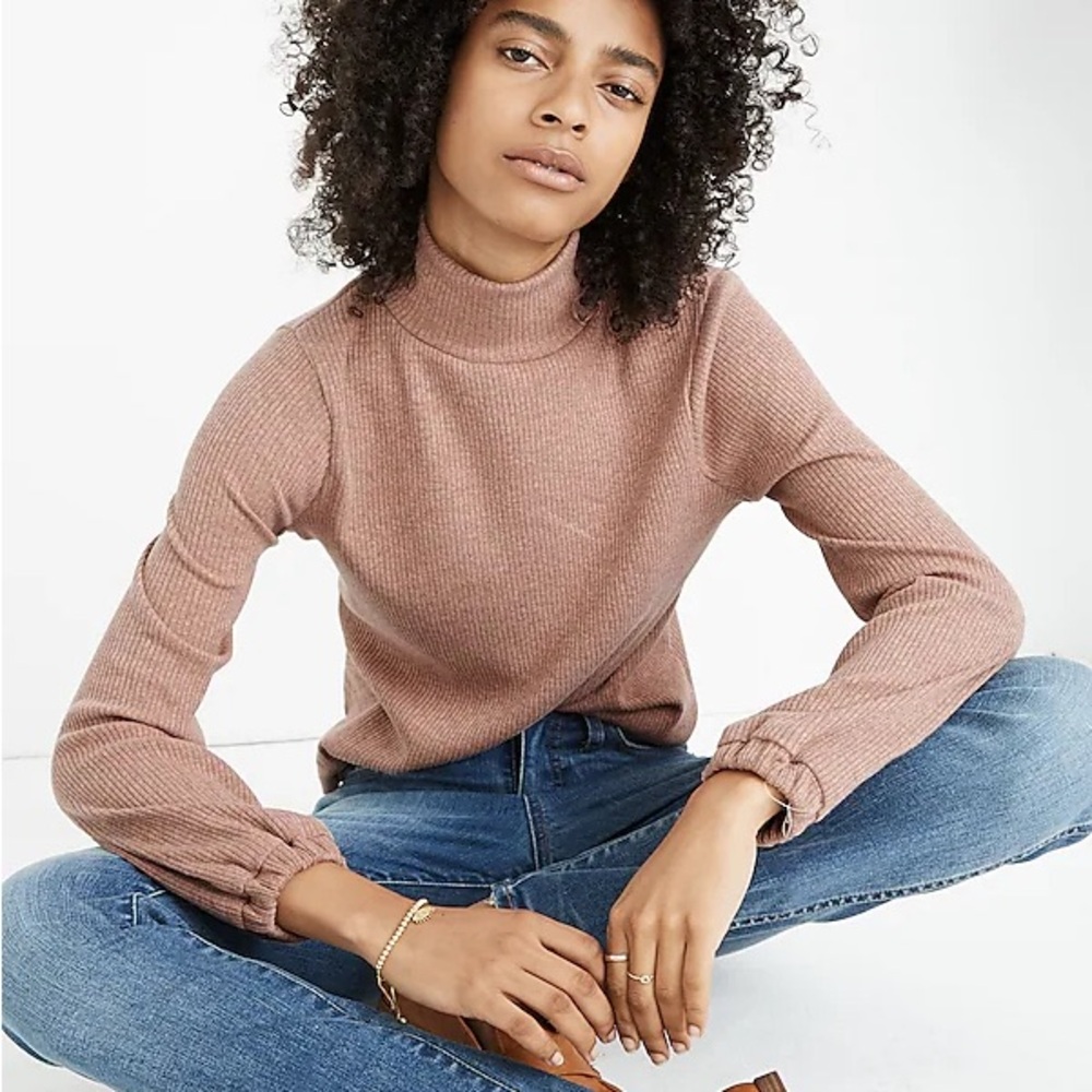 Madewell Womens Heathered Bubble-Sleeve Swing Turtleneck Small